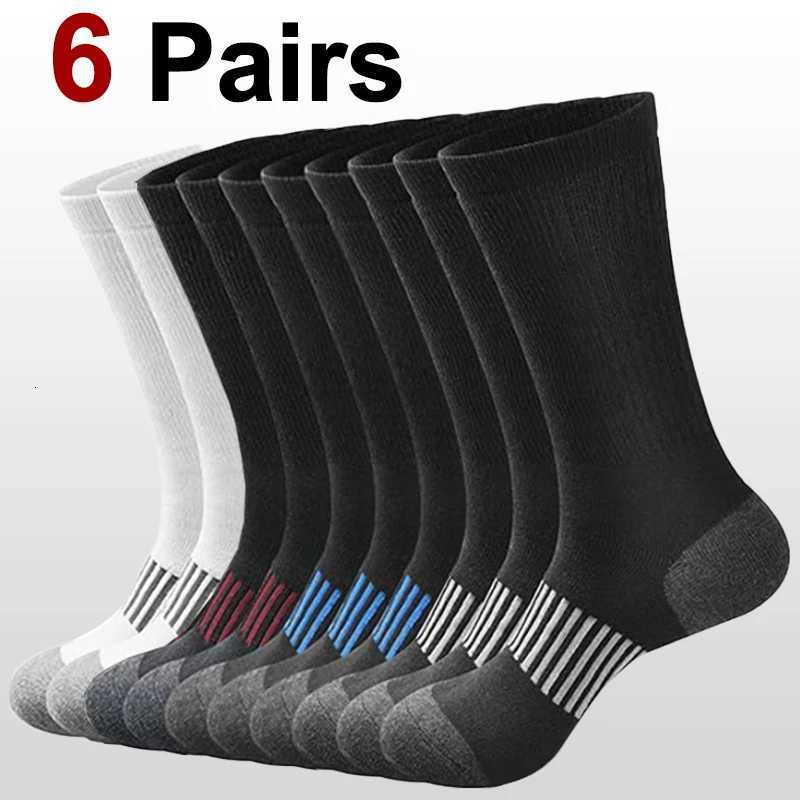 6 Pairs Men Basketball Sports Socks Fashionable Black White Color Sweat Absorbing Breathable Comfortable Leisure Running Socks Z250731