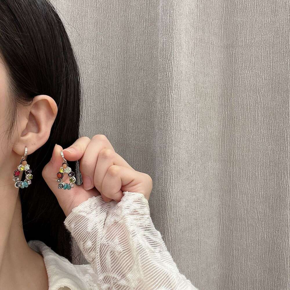 Korean Version Heavy Craft Light Colorful Zircon Beaded Earrings 2025 New Style Elegant High-end Fashion Trend 7d8