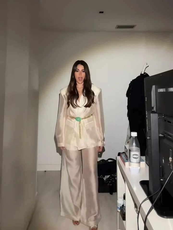 Fashion Womens Visible Shirts Blazer Trouser Suits Long Sleeve Button Pocket Lady 3 Pieces Set Spring Summer Female Suit 250731