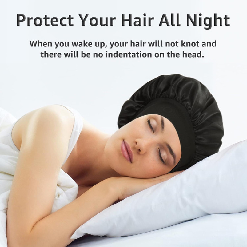 3 Pack Satin Silk Bonnet Sleeping, Bonnets Women Large Wide Soft Band Sleep Cap for Curly Hair Braids