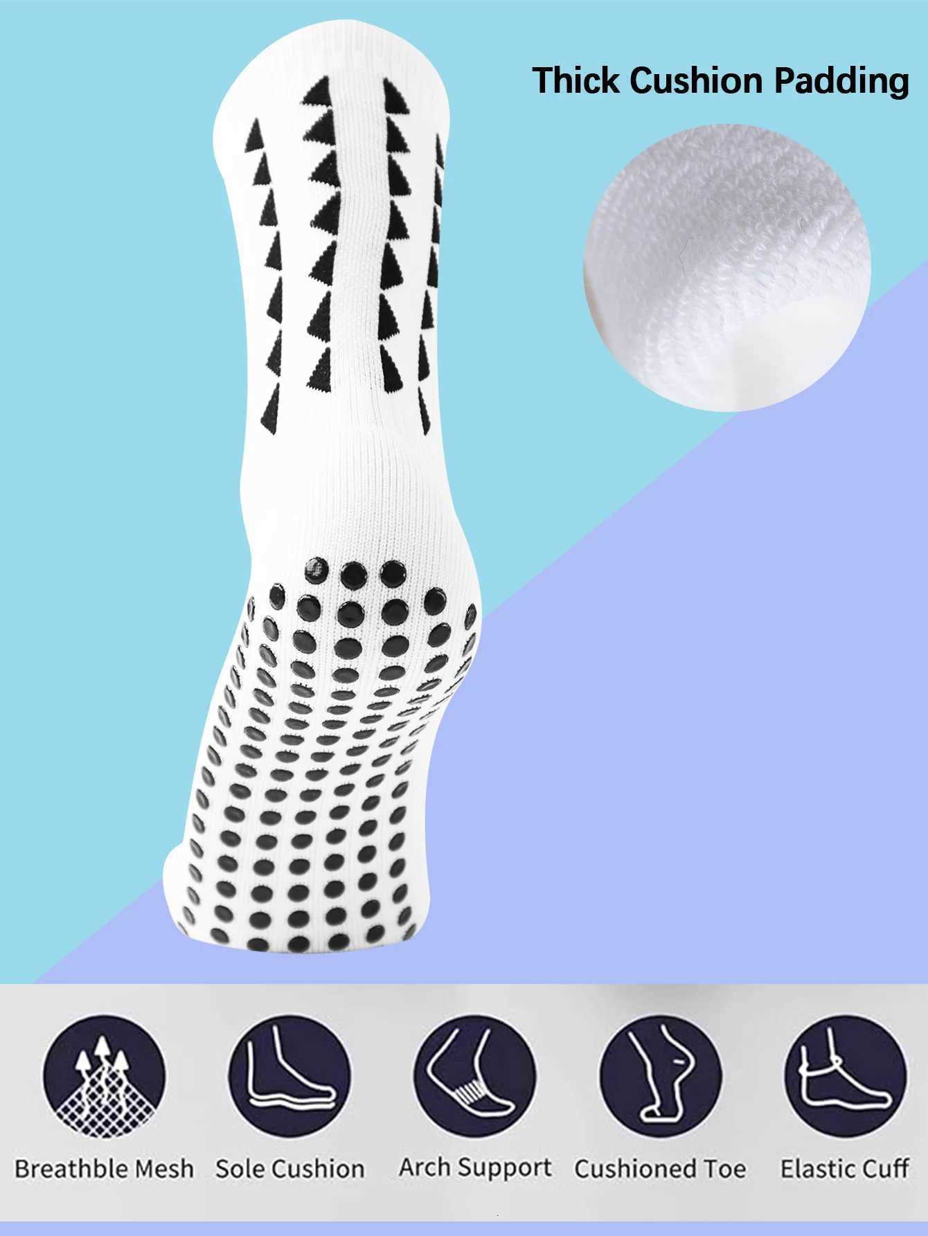 1 Pair Mens Football Socks with Grip Non-Slip Anti-Slip Athletic Socks with Cushion Pads for Football/Basketball/Hockey Z250731