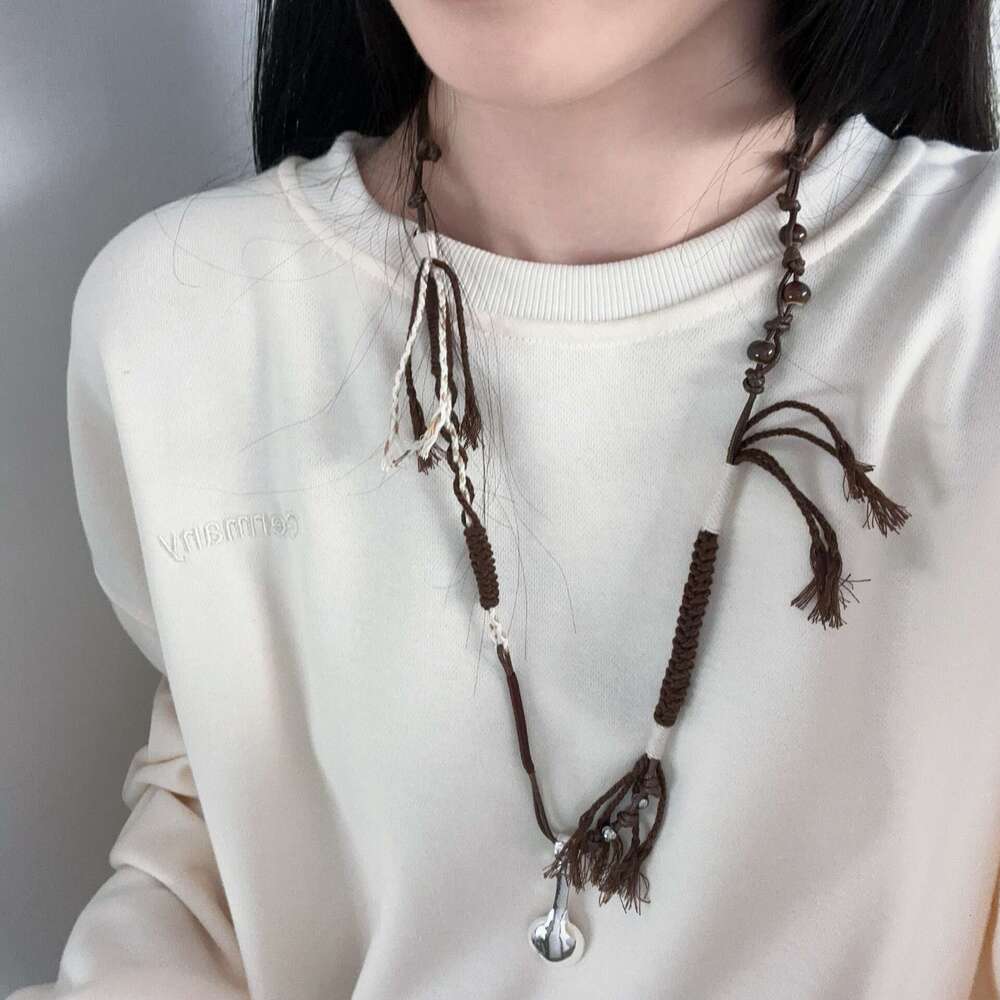 Wang Hedi Sier Spoon Necklace Unisex Braided Rope Sweater Chain Obvious Same Style Light Versatile dbd