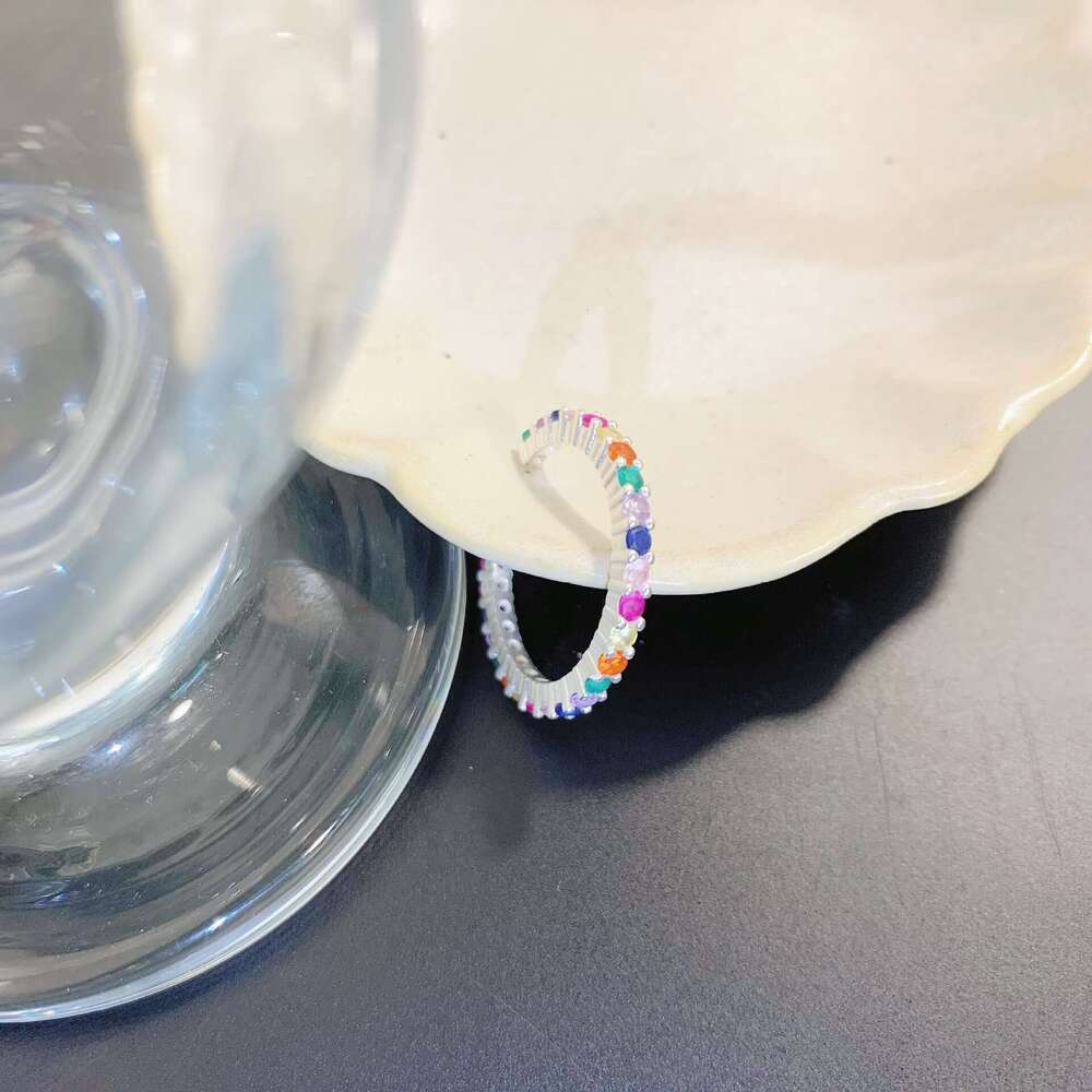 Colorful Zircon INS Ring for Women, Niche Design, Personalized High-End Adjustable Open Ring, Trendy Summer bfa