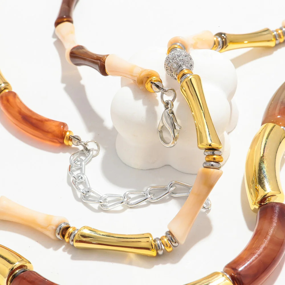 Vintage Acrylic Bamboo Beads Choker Necklace for Women Bohemian Resin Chunky Tube Collar Necklaces Accessories Jewelry 250729