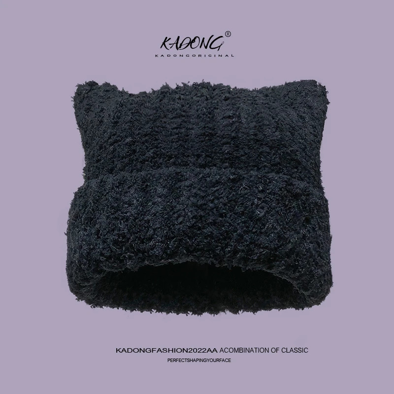 Ins Cute Cat Ears Soft Plush Knitted Cold Hats for Women Autumn and Winter Outdoor Fashion Warm Versatile Pullover Beanies 250730