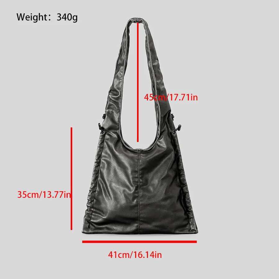 Vintage Ruched Drawsting Women Shoulder Bags Casual Hobos Lady Handbags Pu Leather Underarm Bag Y2K Tote Purses 2024 Y250730