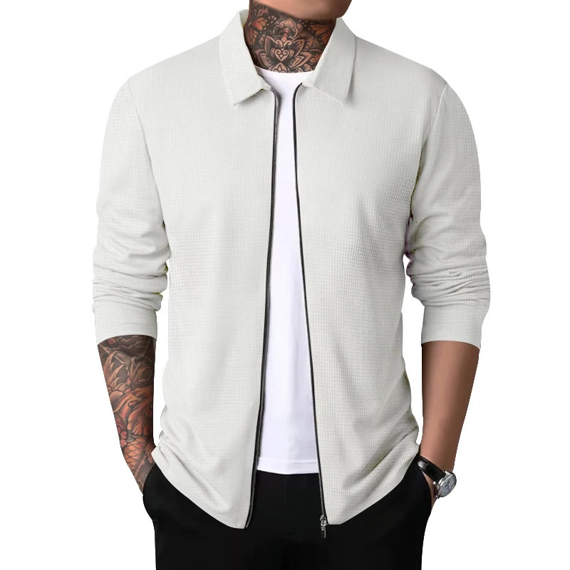 Waffle jacket mens lapel middleaged and young trendy outdoor sports style top 250730