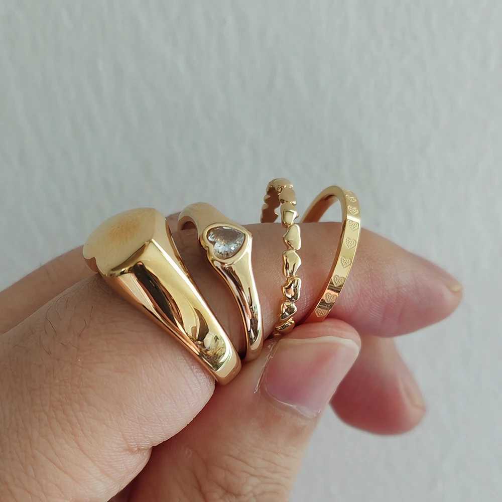 7 Simple Stainless Steel Heart Statement Rings for Women Gold Color Trendy Fashion Jewelry US Size 5 6 7 8 9 10 y250730
