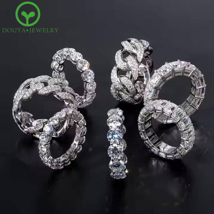 Custom Fine Jewelry Cuban Ring White Gold Plated S925 Silver Man Diamond Iced Out Moissanite Eternity Ring