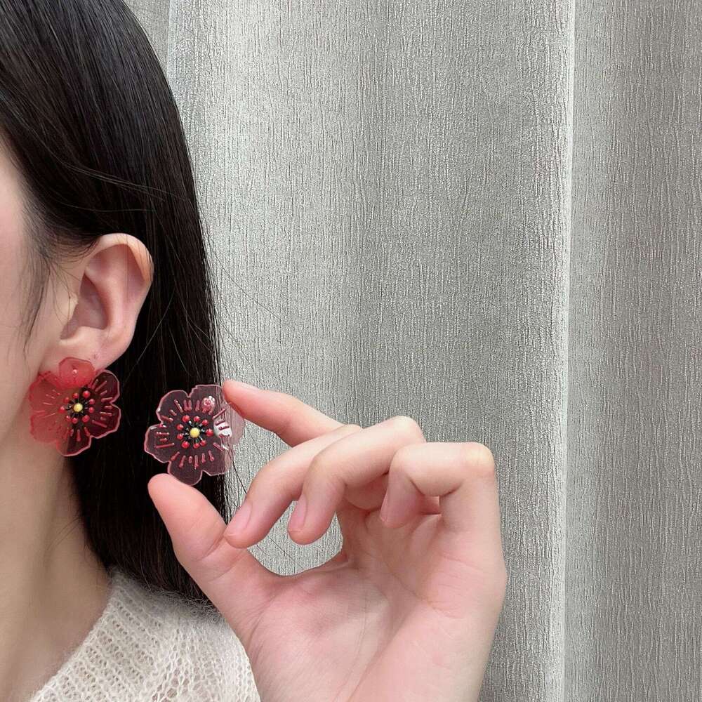 Childlike Graffiti Style Acrylic Cartoon Hand-painted Flower Sky Blue Pink Two-tone 2025 Spring New Earrings 183