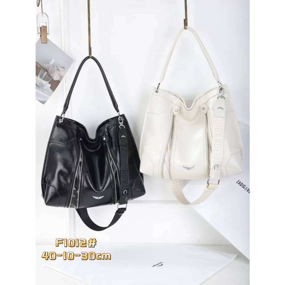 Ladies' fashion tote cracked patent leather design handbag with multiple zippers luxurious single shoulder crossbody bag