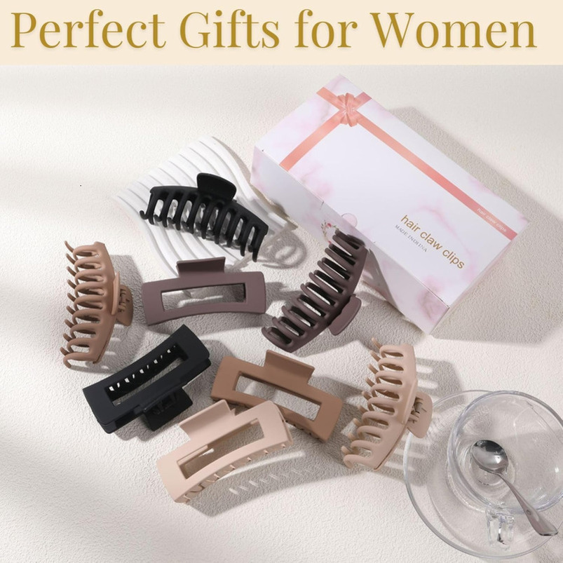 LuSeren 4.3 Inch Large Hair Claw Clips for Women Thin Thick Curly Hair, Big Matte Banana Clips,Strong Hold jaw clips,Neutral Colors