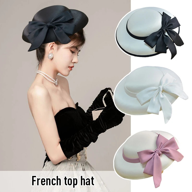 Women French Style Elegant Bucket Hat Retro Classic Bow Bridal Wedding Hats Headdress Fedoras Hats Dinner Party Church Hats 250730