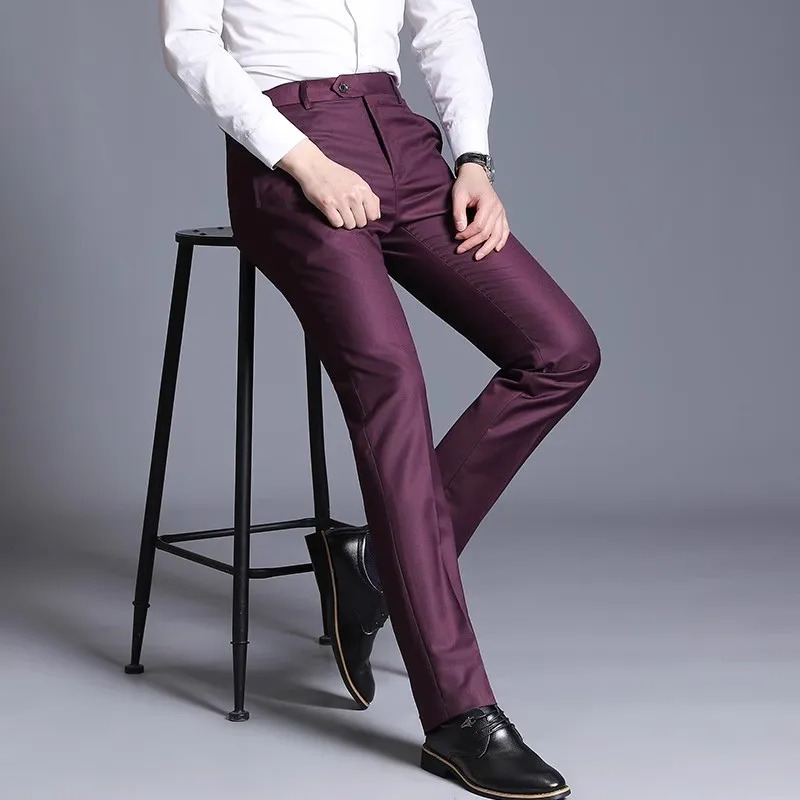 Men Suit Pants Spring Dress Straight Business Office Trousers Mens Formal Male Black 250731