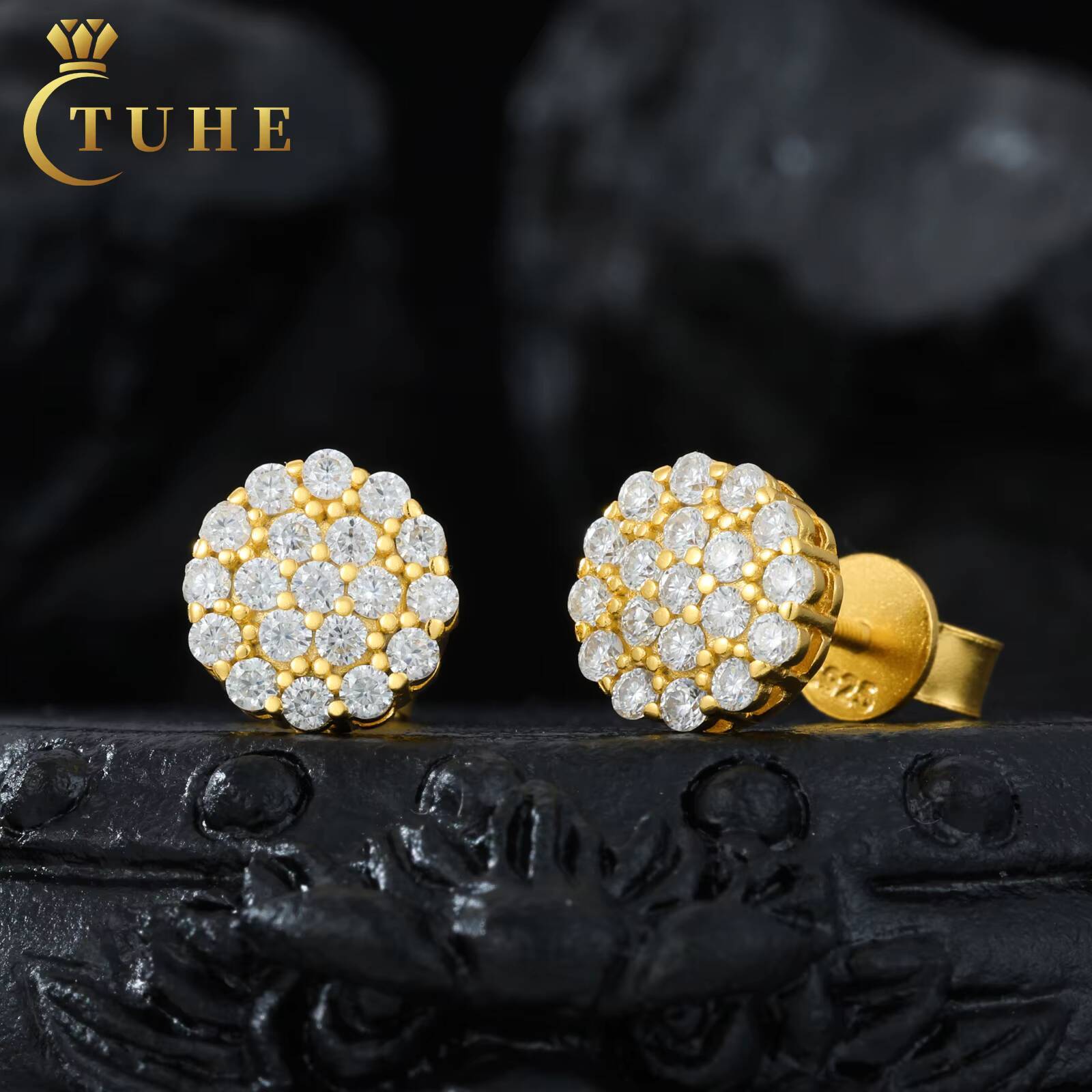 Wholesale Sparkling Custom 925 Sterling Silver VVS Moissanite Diamond Honeycomb Men Luxury Hip Hop Stud Earring