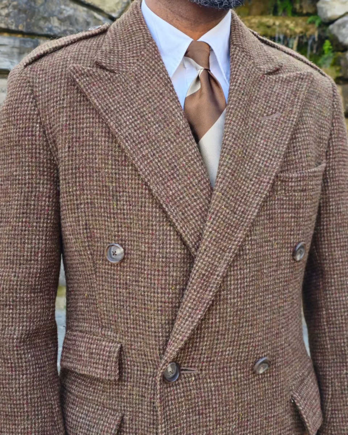 New Men Long Overcoat Tweed Wool Blend Double Breasted Slim Fit Wear Formal Business Outwear Customized