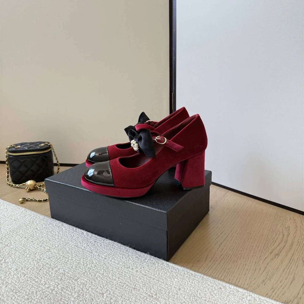 New Shoes Women Size34-41 Flannel Pumps Super High Heels Genuine Leather Butterfly Knot Pearl Flat Platform Zapatillas De Mujer 6cf