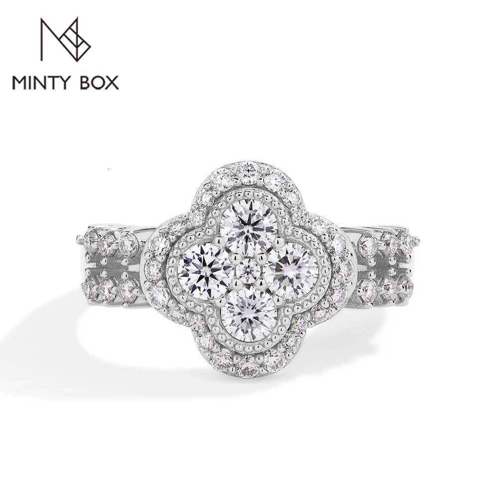 mintybox moissanite 18k white gold plated diamond ring for women s925 sterling silver engagement wedding fine jewelry four-leaf y250730
