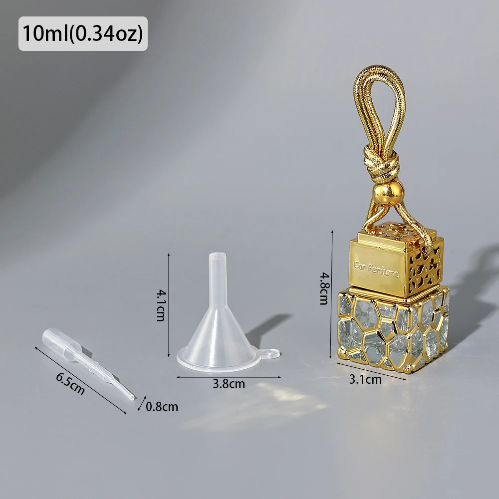 10pcs 10ml Gold Car Essential Oil Diffuser Fragrance Air Freshener Scent Perfume Square Bottle for Ornament Hanging Empty Bottle 250726