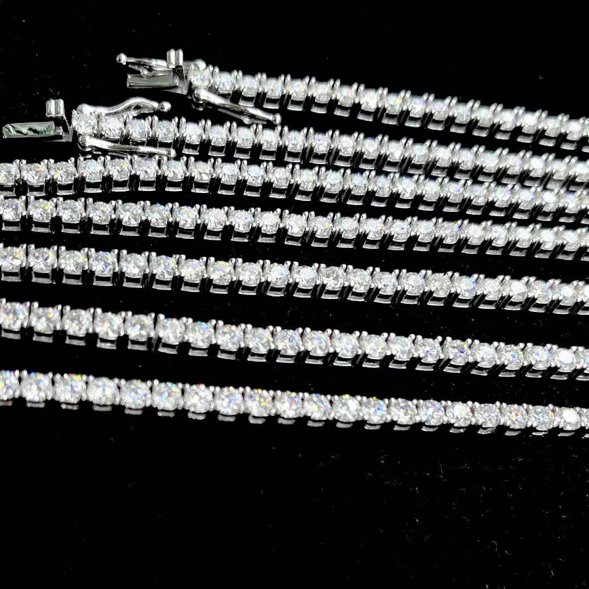 Direct Sales VVS Moissanite CZ 925 Silver Plated Heavy Beads Round Tennis Chain 3mm 4mm 5mm Necklace Bracelet Fine Jewelry