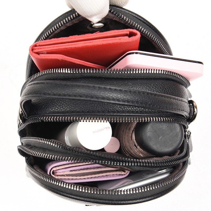2025 Summer New Women's Bag Soft Leather Women's Small Round Bag Three layer Small Backpack Shoulder Bag Mini Crossbody Bag Fashion New Desi