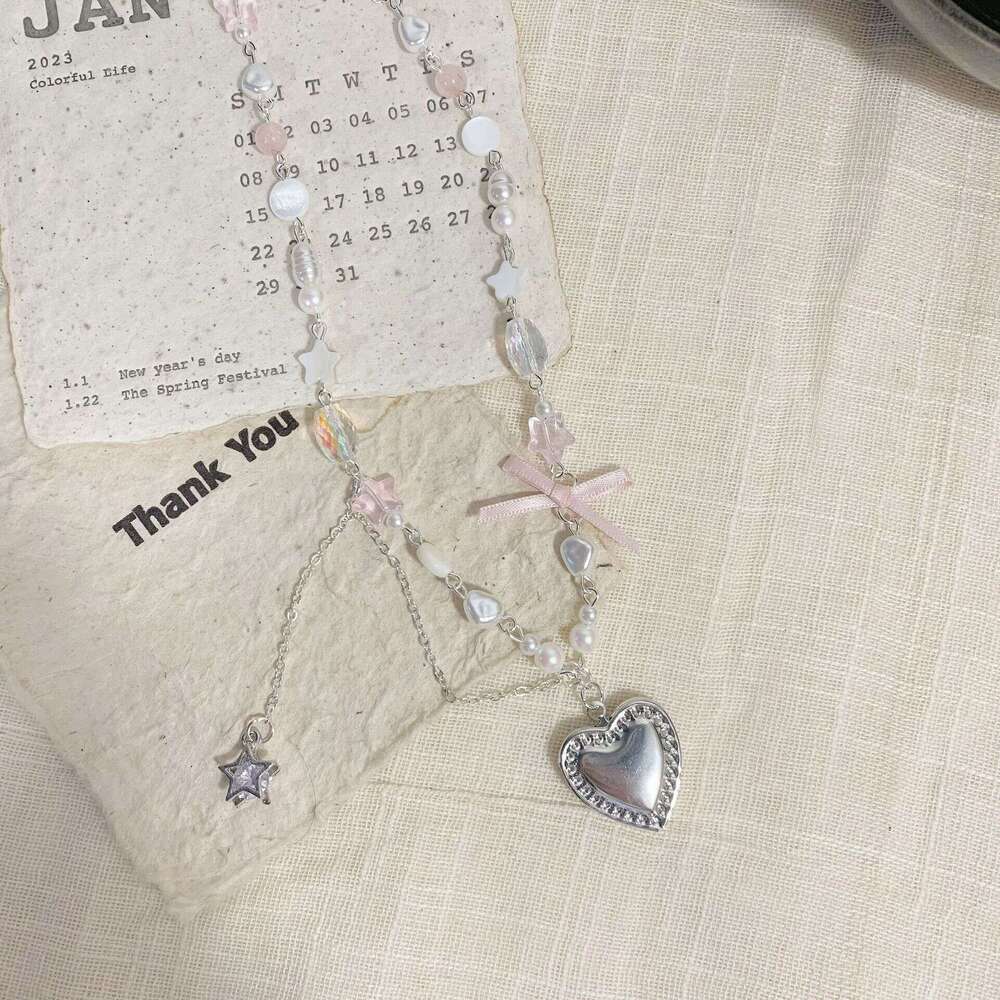 Dopamine Heart Pearl Necklace for Women, Niche Design, Exquisite High-end Collarbone Chain, 2024 Versatile Elegant Summer 72b