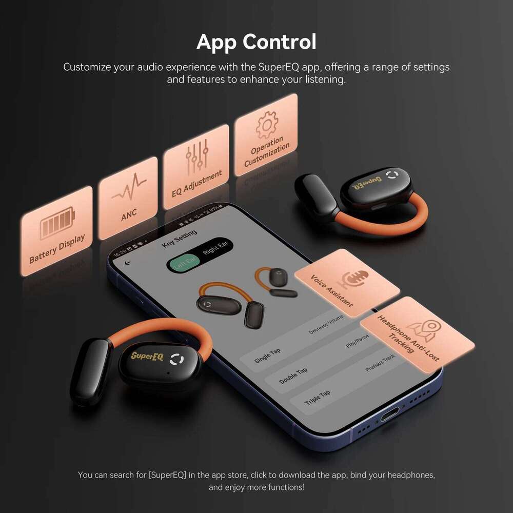 Designer Famous Brand Supereq D Wireless Open Bluetooth Luminescent Ear Hooks Lightweight Sports Earphone App Control