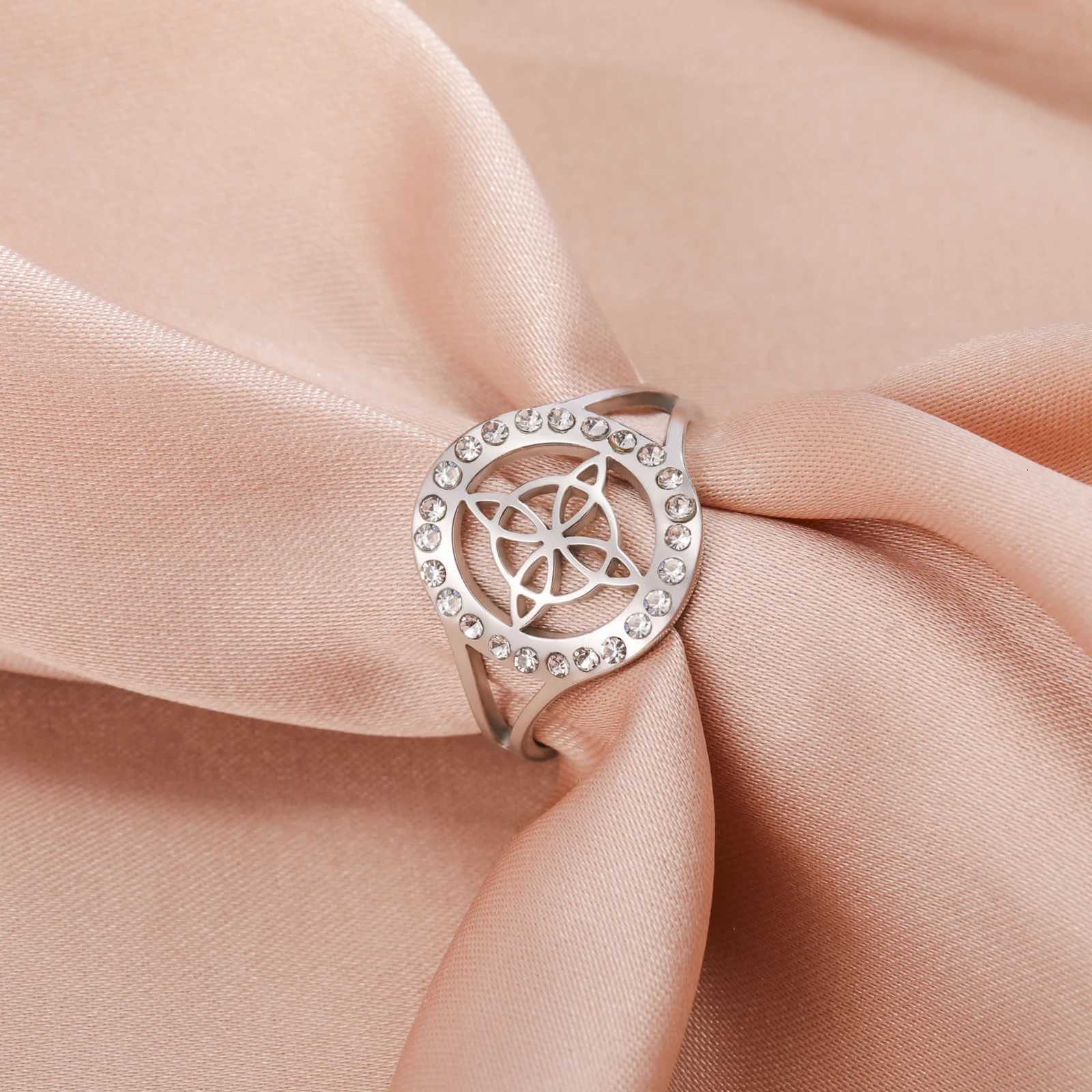 Skyrim Witchcraft Witch Knot Clear Zircon Round Ring Stainless Steel Gold Color Adjustable Finger Rings Vintage Amulet Jewelry y250730