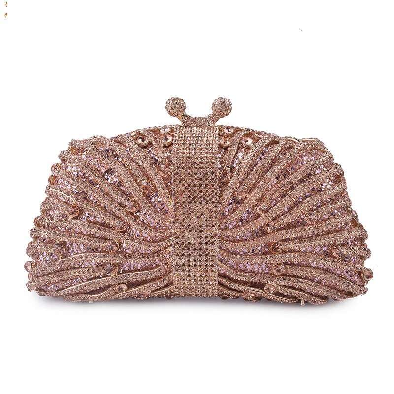 Designer Luxury XIYUAN Fashion Pink Crystal Designer Clutch Famous Brand Golden Evening Bags With Chain Women Shoulder Bag