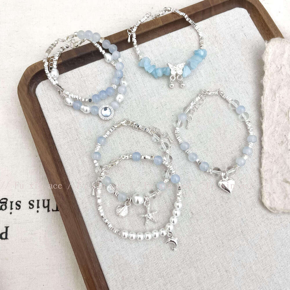 Blue~Sier Fragment Pearl Starfish Shell Beaded Light Niche High-end Exquisite Bracelet d15