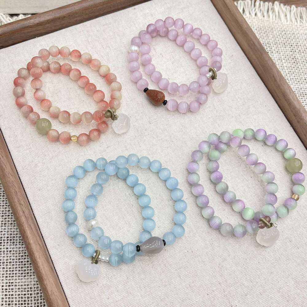 Chalcedony Peace Buckle Beads High-end Simple Fresh Cat's Eye Gold Sand Stone Bracelet 9ec