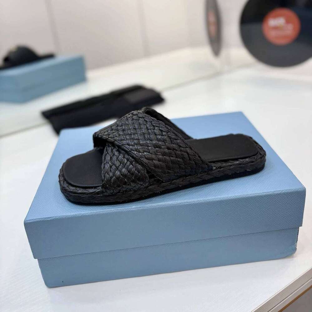 Women Size35-42 Weaving Slippers Flat Platform Summer Slides Leisure Genuine Leather Designer Shoes Zapatillas De Mujer 3dc