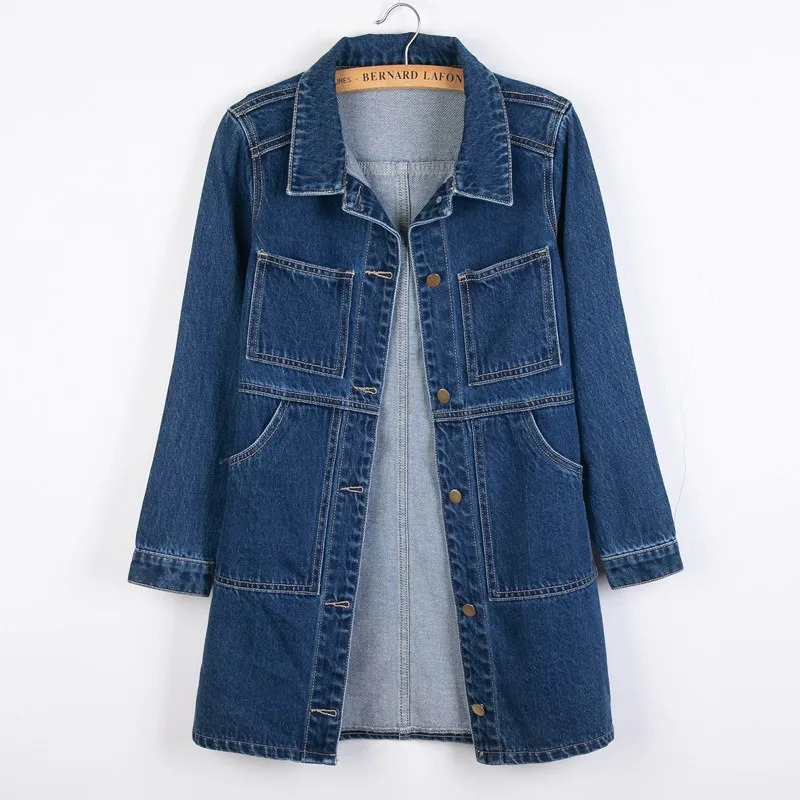 Fashion Women Denim Jackets Spring Autumn Long Sleeve Pockets MidLength Jean Coat All Matched Outerwear 250731
