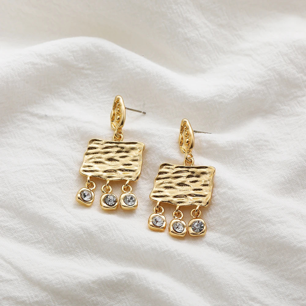 INS Gold Plated Metal Geometric Square Drop Earring Women Stainless Steel Irregular Rhinestone Pendant Punk Ear Jewelry 250730