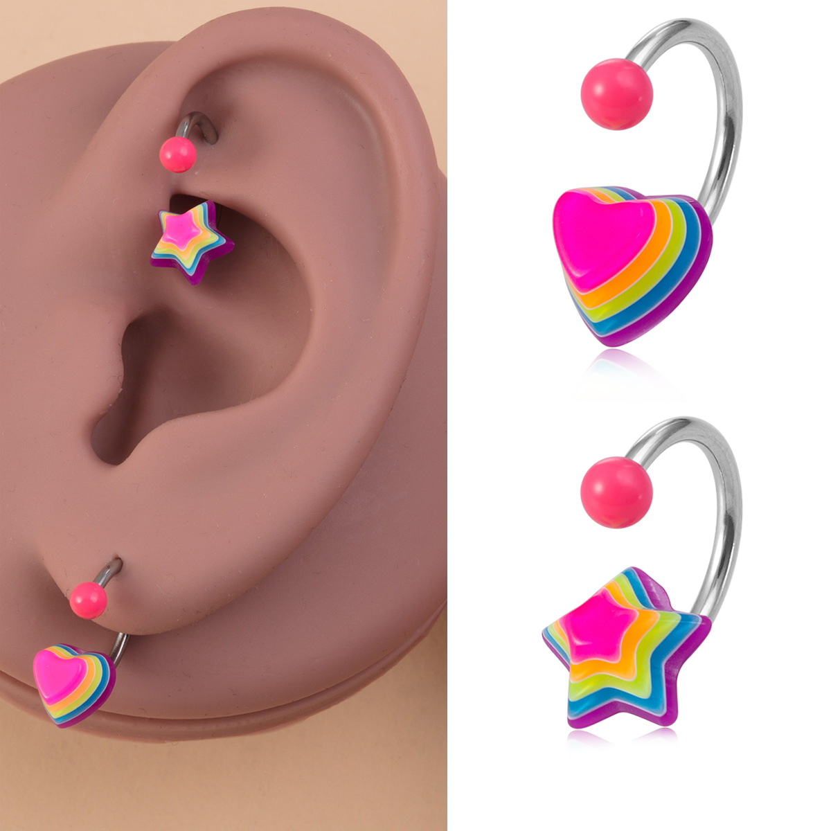 Rainbow Love Flower Stainless Steel Navel Ring Body Piercing Jewelry Ear Bone Ring