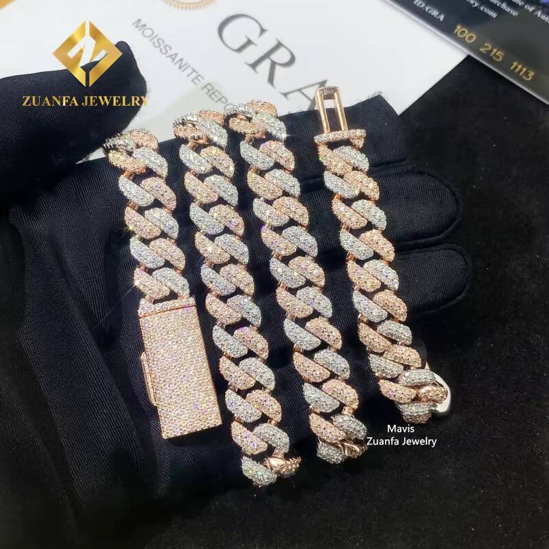 Wholesale Price Hip Hop Men Cuban Necklace Two Tone 925 Silver 10MM Iced Out Moissanite Cuban Link Chain Rock Jewelry