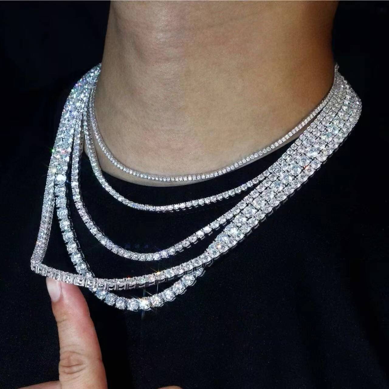 VVS Moissanite Tennis Chain Necklace Diamond Tennis Necklace 925 Sterling Silver Iced Out Fine Jewelry Custom Tennis Necklace