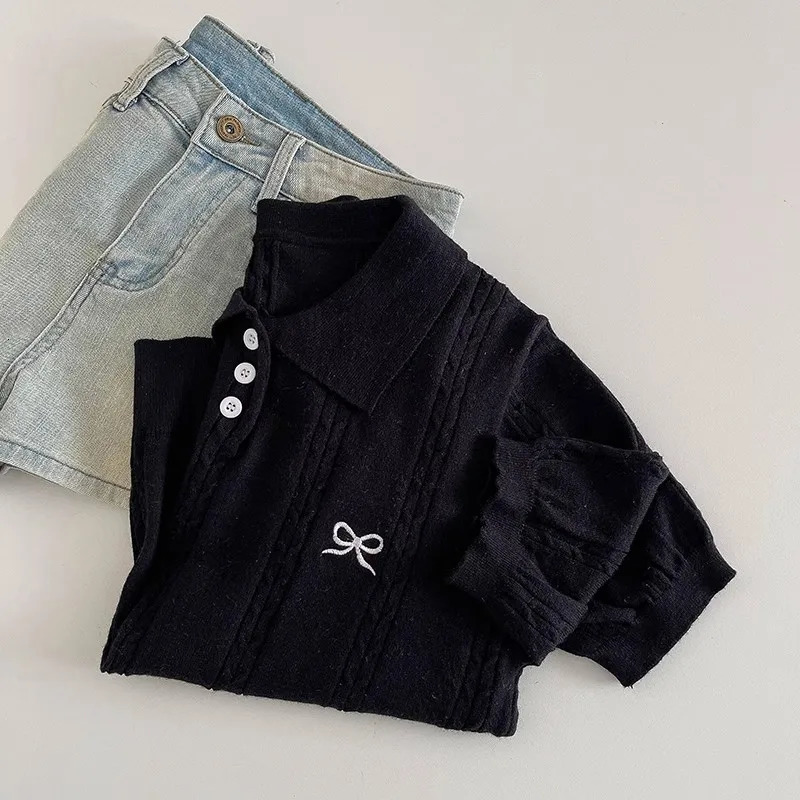 AOSSVIAO 2025 Summer Korean Fashion Slim Polo shirt Knitted Short Sleeve Tshirt Sweet Bow Embroidered Women Tops 250729