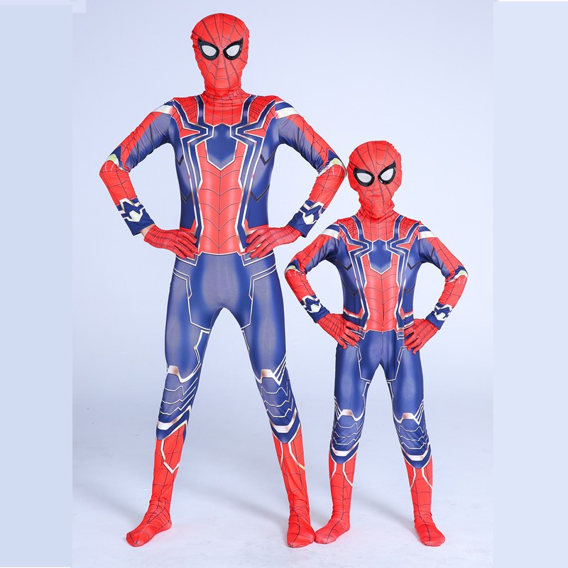 Parent-child red and blue hero style one-piece tight-fitting dress for children and adults, Halloween party cosplay performance costume