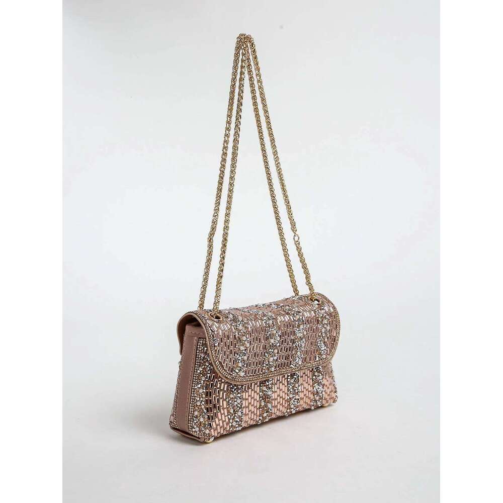1PC Sier Square Bag,Glitter Bling,Shiny Glamorous,Elegant,Exquisite Big Rhinestone Chain Decor Shoulder Evening Bag, Top Two-w