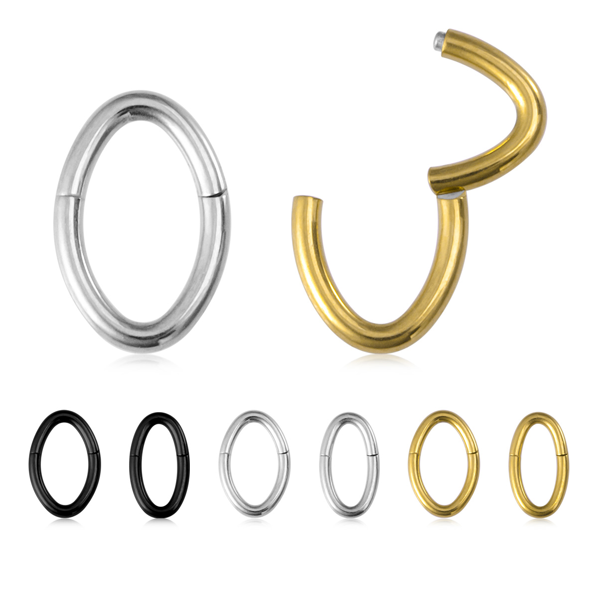 Elliptical eyebrow ring, hinged chain ring, stainless steel earrings, body piercing jewelry, ear bone ring wholesale