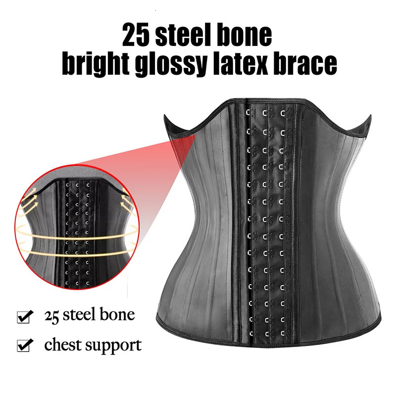 25 Steel Bones Latex Waist Trainer Corset Shapewear Slimming Belly Women Body Shaper Modeling Strap Reductive Girdle 250726