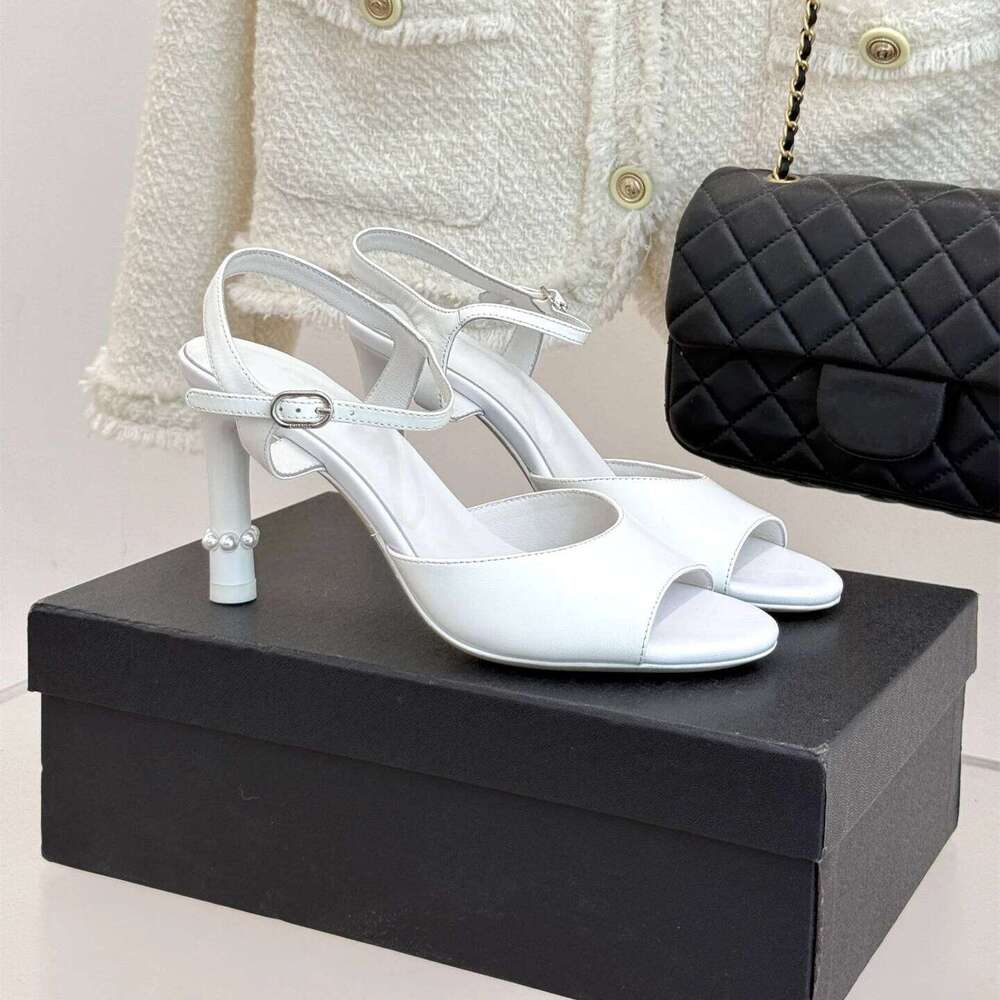 Women Size35-41 Genuine Leather Sandals Pearls Super High Heels Pumps Slingbacks Summer Designer Shoes Zapatillas De Mujer 45c