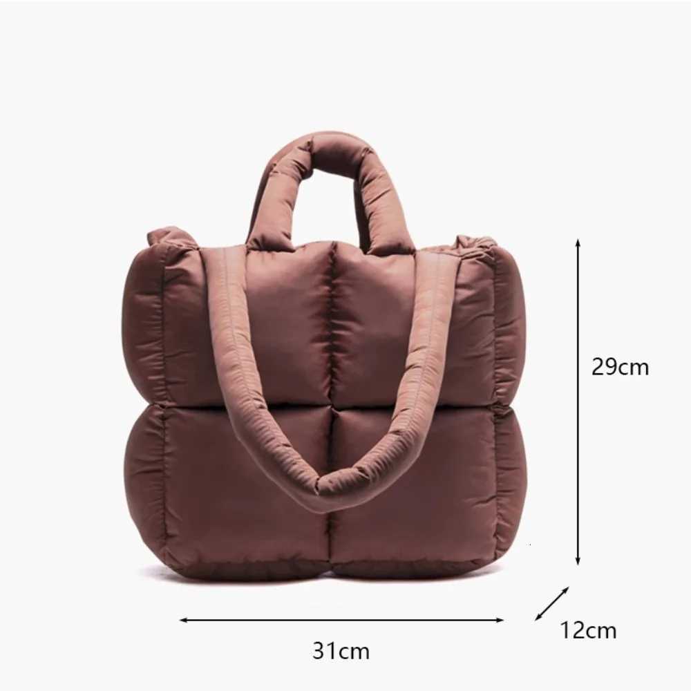 Large Capacity Puffy Shoulder Bag New Quilted Nylon Cloth Down Feather Handbag Padded Soft Space Cotton Shopping Tote Y250730