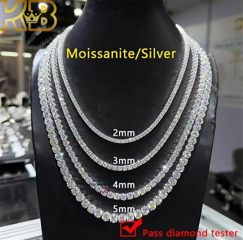 925 Sterling Silver Tennis Chain Men Hip Hop Jewelry Moissanite VVS Diamond Necklace Iced Out Unisex Gift