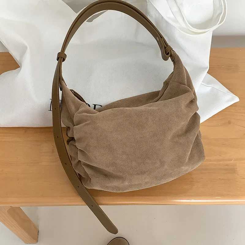 Scrub Leather women Axillary bags design ladies handbag female hobos Shoulder Crossbody bag Faux Suede tote bolsa brown Y250730