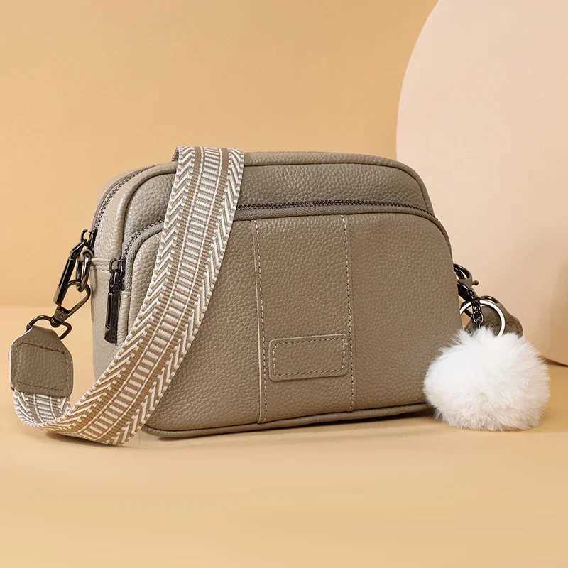 100% Genuine Leather Messenger Bag Women Fashion Style Female Handbag With Wide Shoulder Strap Hair bulb Crossbody Sac Y250730