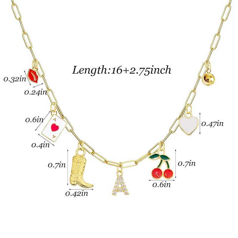 Boho Red Lips Cherry Heart Letter Charm Necklace Gold Plated Boots Crystal Initials Necklaces Cowgirl Beach Jewelry Z250731 Z250910