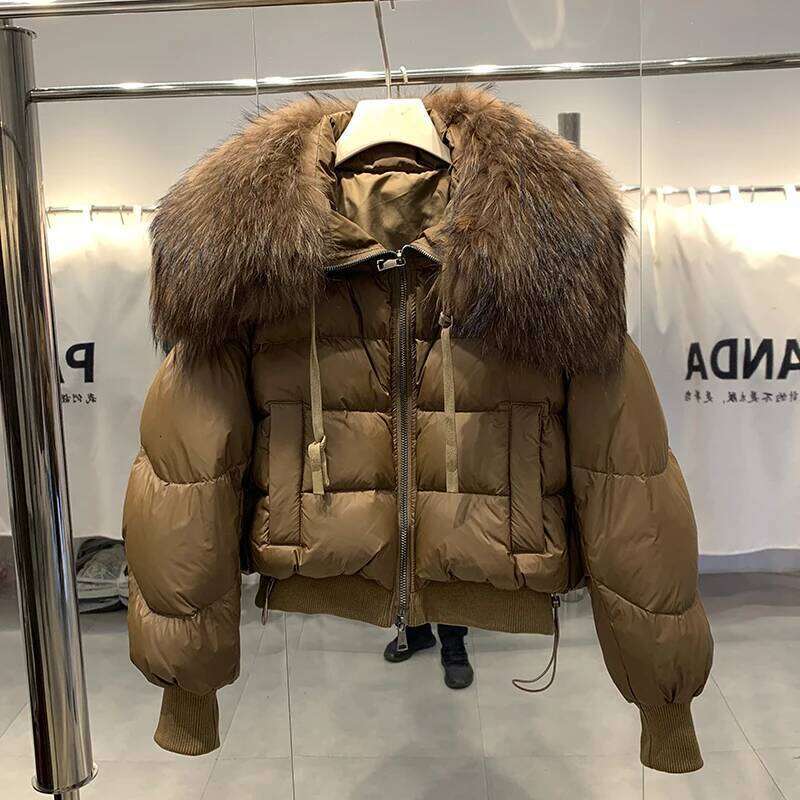 Lagabogy 2025 Winter Puffer Jacket Women Thick Warm Short Parkas Real Natural Raccoon Fur Female Loose 90% White Duck Down Coat 250728