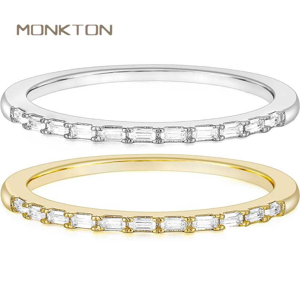 Monkton Gold Plated Half Eternity Ring for Women Baguette Cubic Zirconia Anniversary Ring Thin Stackable Finger Rings for Girls y250730